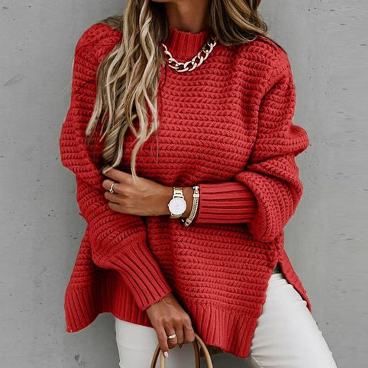 Drawstring side slit knit sweater