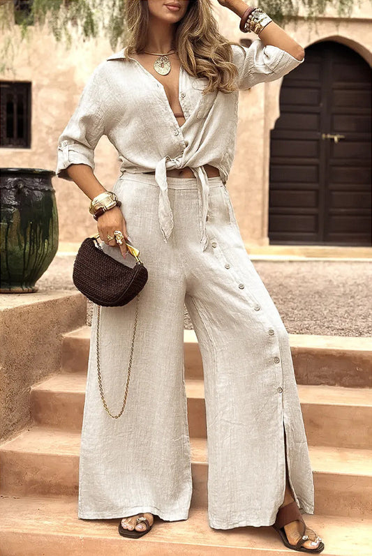 Lapel Shirt & Slit Button Trousers Co-ord Set
