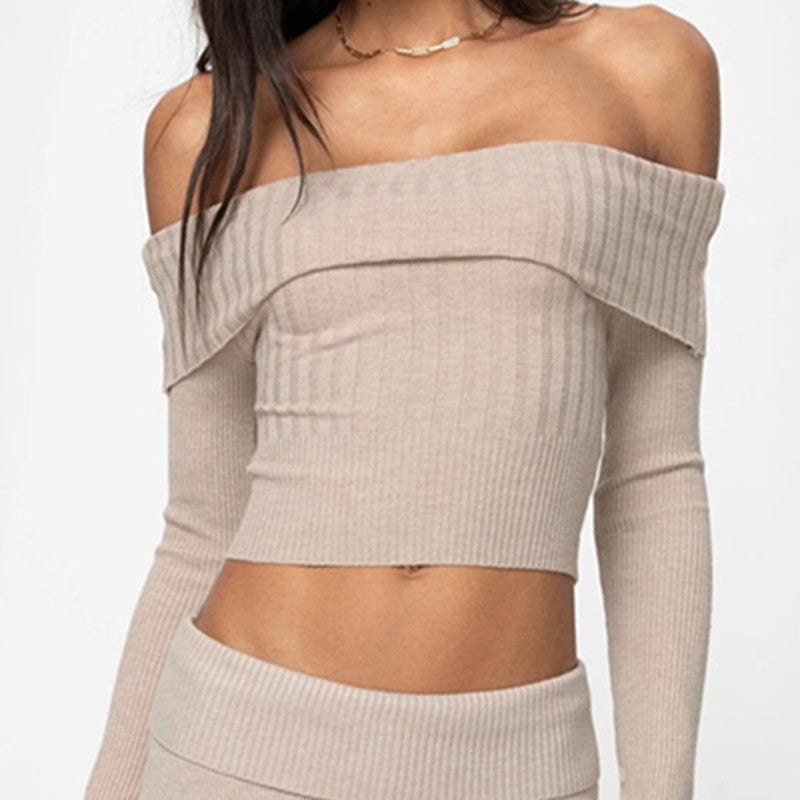 Off-shoulder Flapped Long Sleeve Crop Top