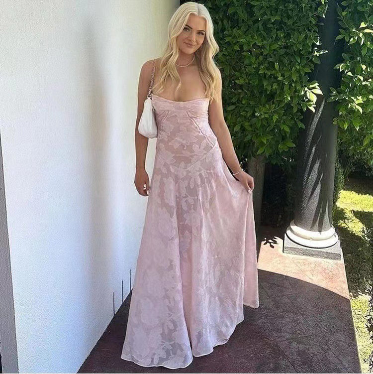 Flowers Lace Back Tie-up Strap Dress