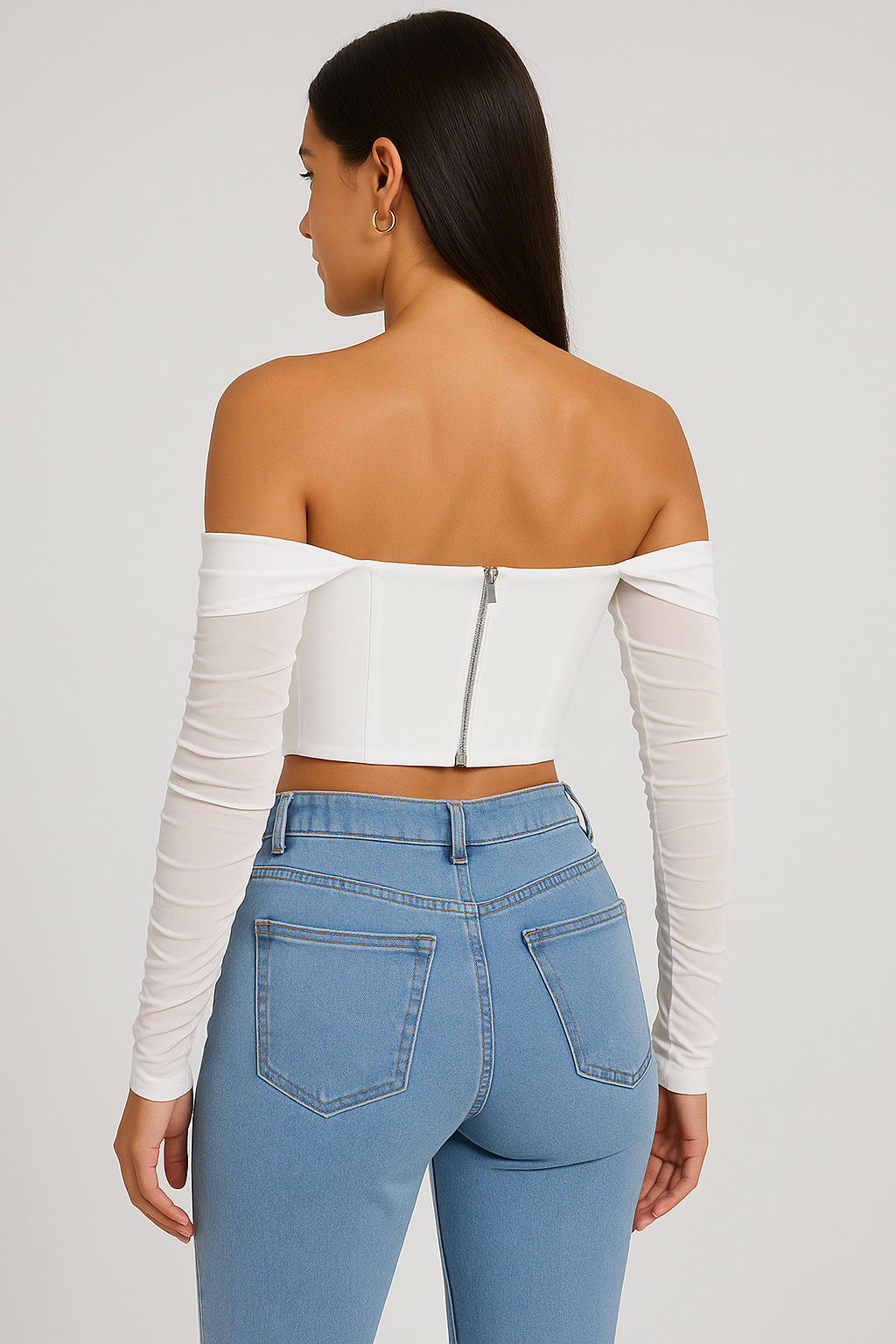 Off-shoulder Mesh Corset Top