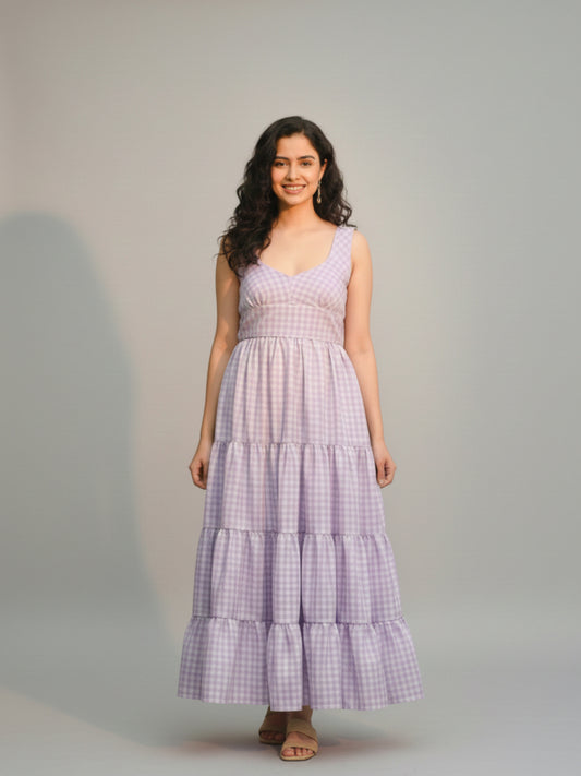 Mia Checkered Tiered Back Tie Dress