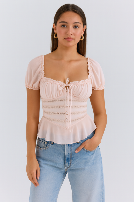 Blush Belle Puff Sleeve Lace Top