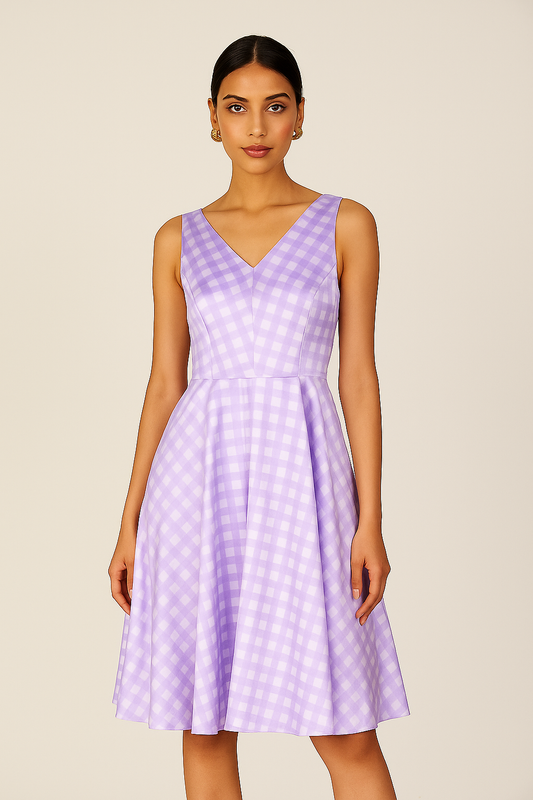 Lilac Gingham Fit & Flare Summer Dress