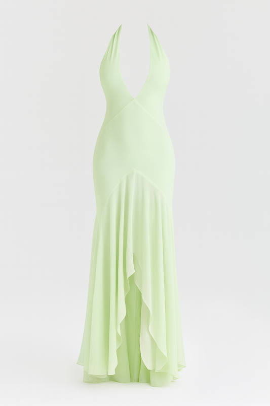 Halter Neck Plunging Backless Maxi Dress