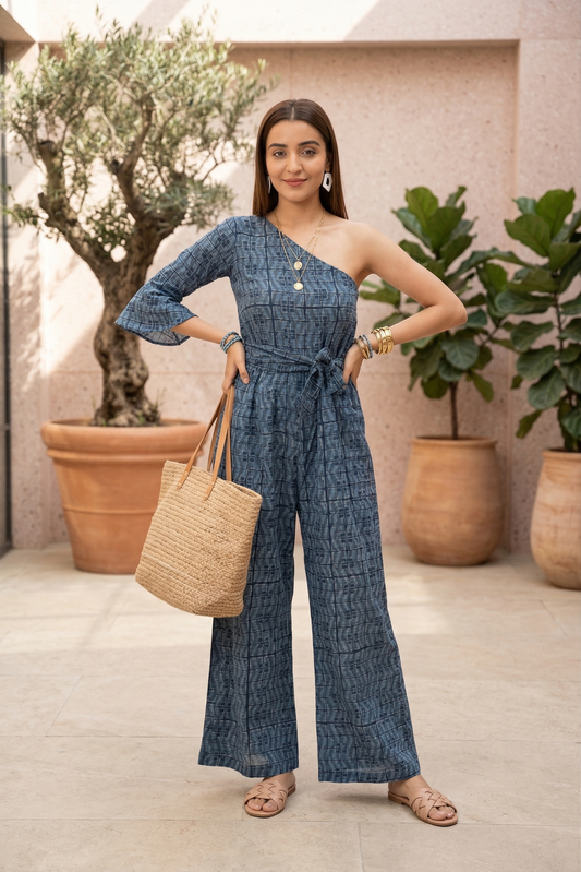 Geometric Indigo Jumpsuit