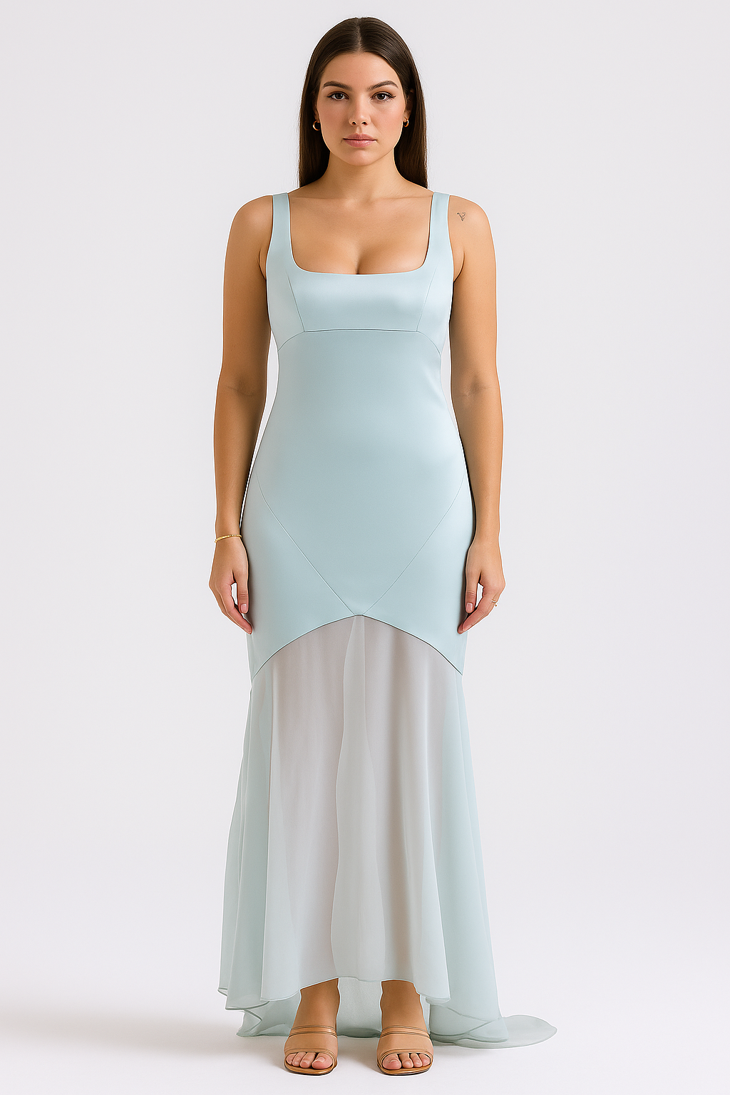 Elegant Satin Bodice Chiffon Flare Evening Gown