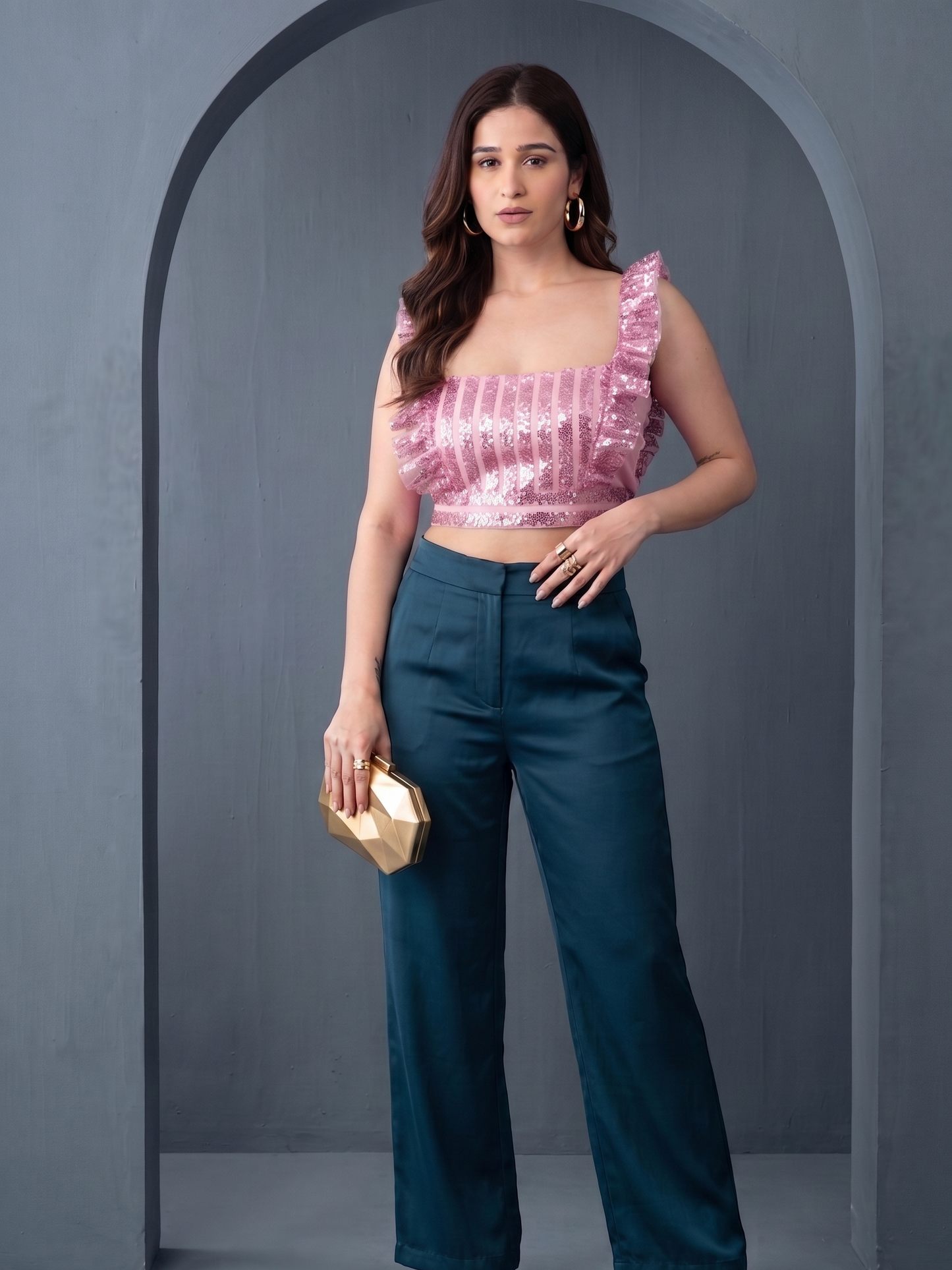Square Neck Frill Top Pink