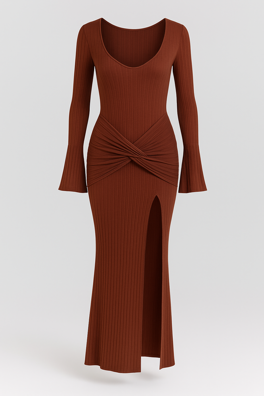 Sienna Twist Slit Ribbed Maxi Dress