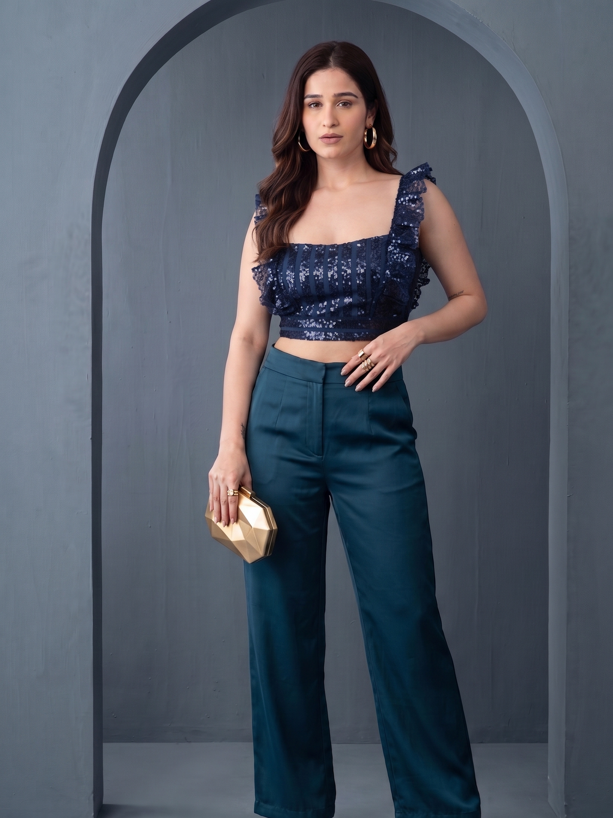 Square Neck Frill Top Blue