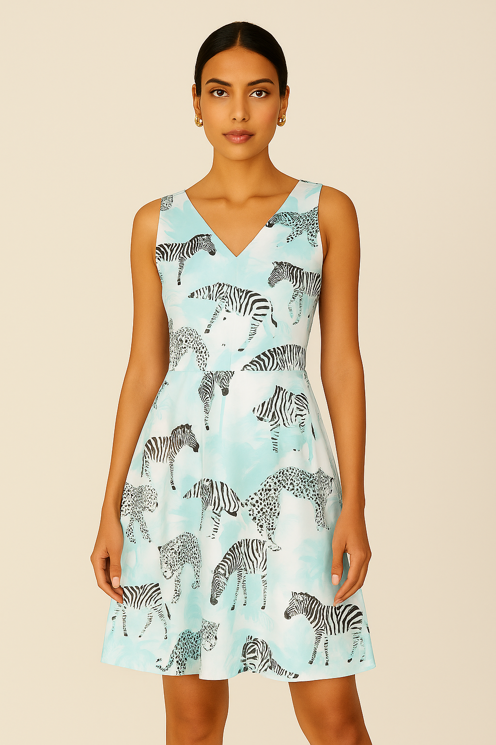 Aqua Safari Print Sleeveless Summer Dress