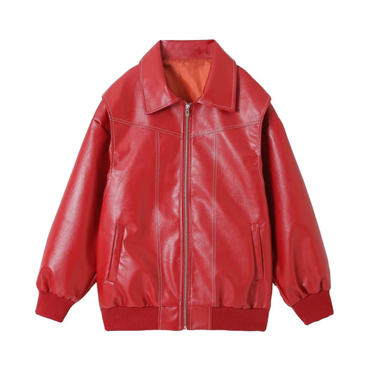 Loose Biker Leather Zip-up Jacket