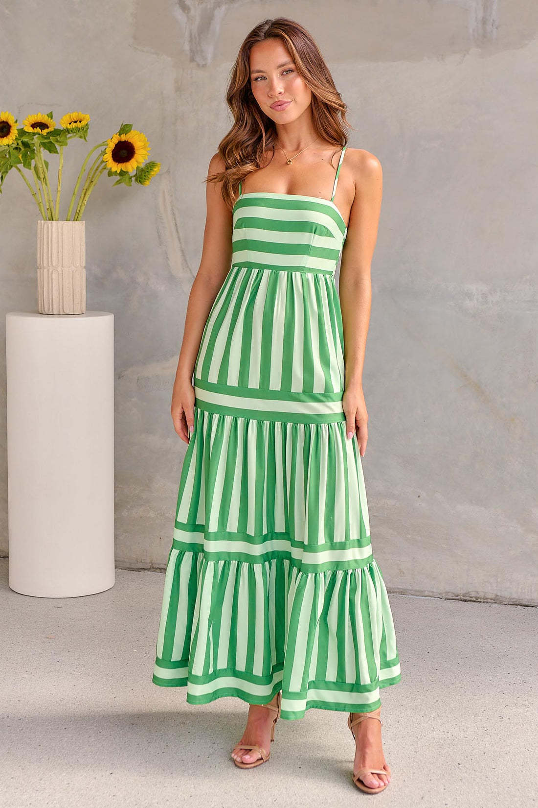 Striped Printed Long Summer Dress With Pockets