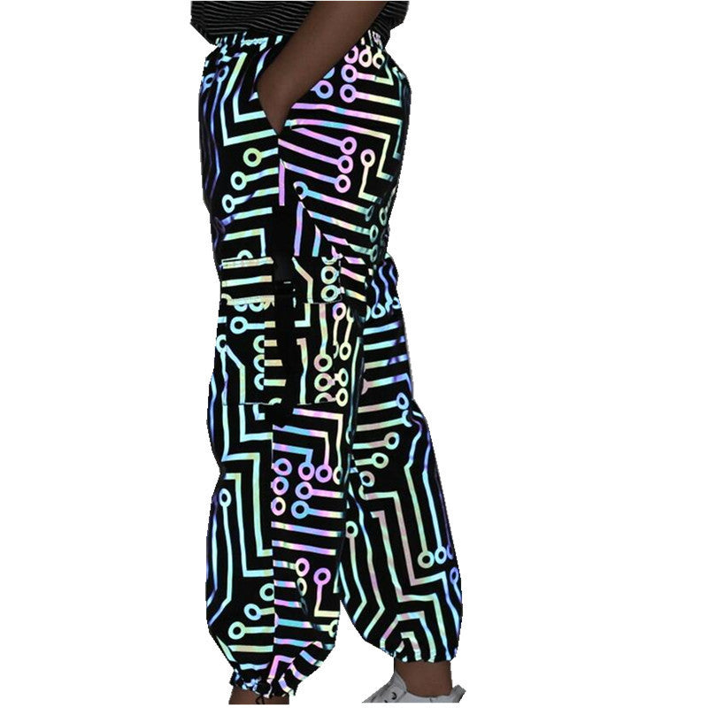 Circuit Pattern Colourful Reflective Trousers