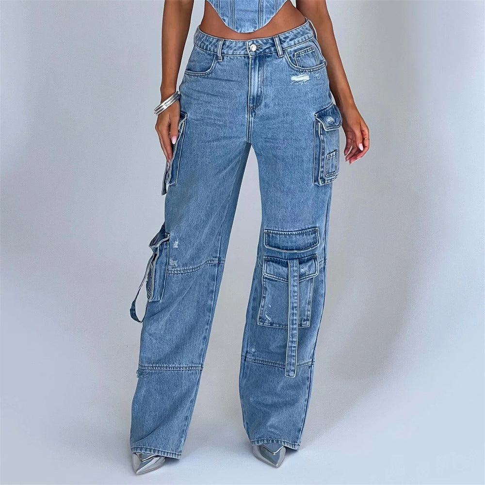 Tube Top & Low Waist Pocket Jeans Pants