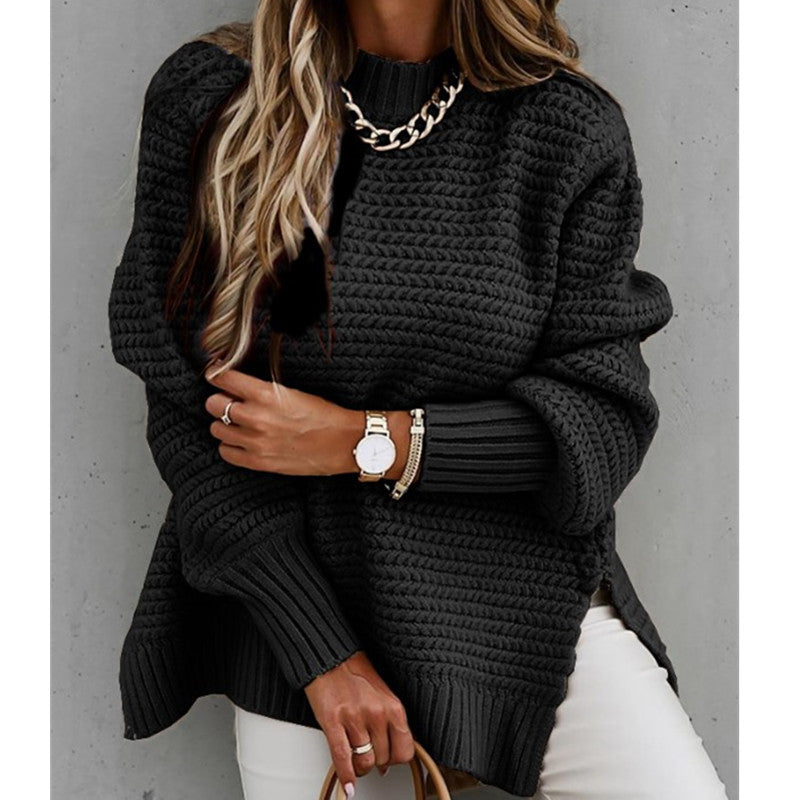 Drawstring side slit knit sweater