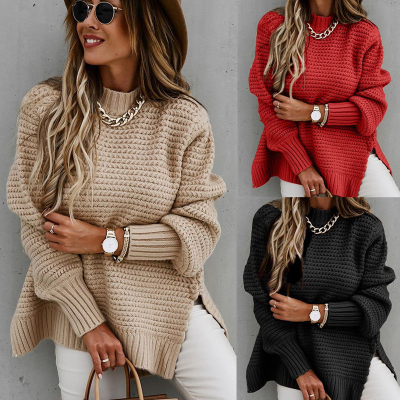 Drawstring side slit knit sweater