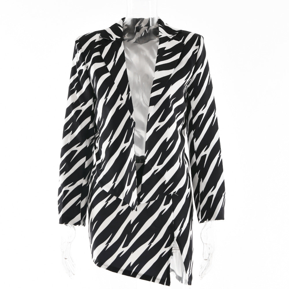 Zebra Print Blazer & Skirt Set