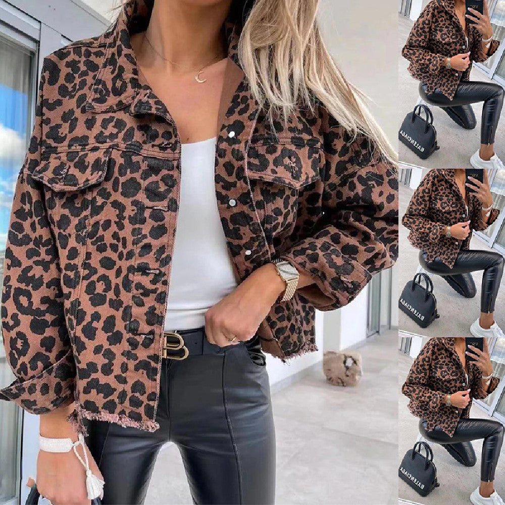 ジャケット・アウター leopard denim fooded JK chich&sally Denim Leopard Print Jacket – Purple Haze Studio