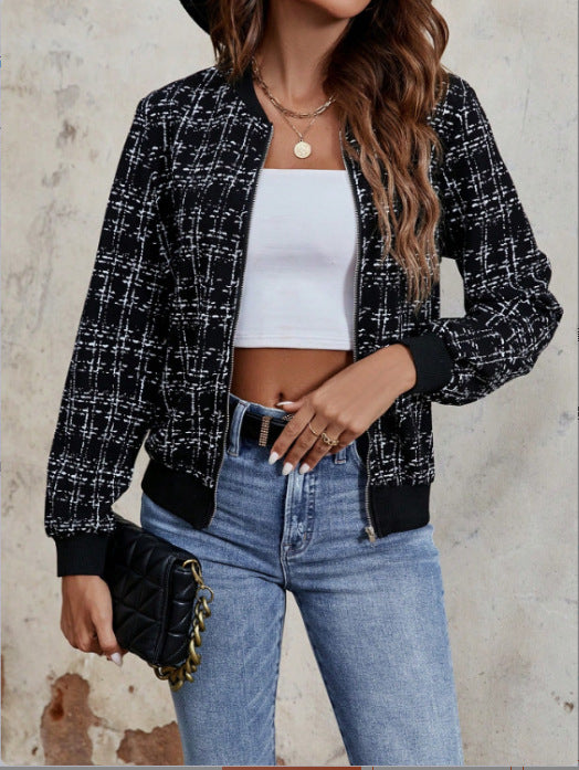 Plaid Zipper Cropped Jacket