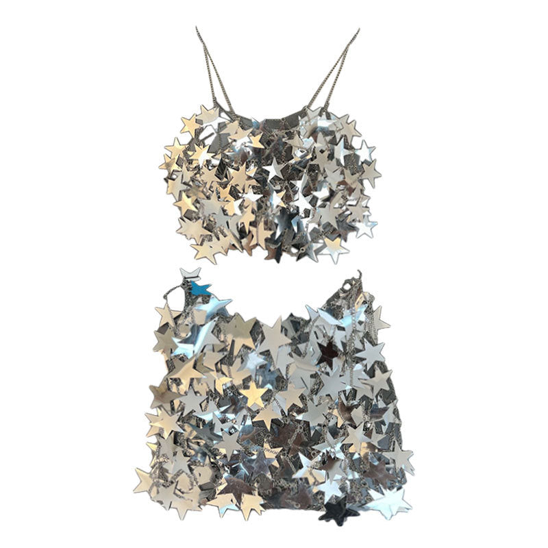 Metallic Five-pointed Star Skirt& Top Co-ord Set