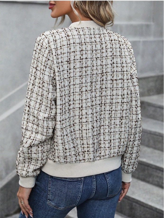 Plaid Zipper Cropped Jacket