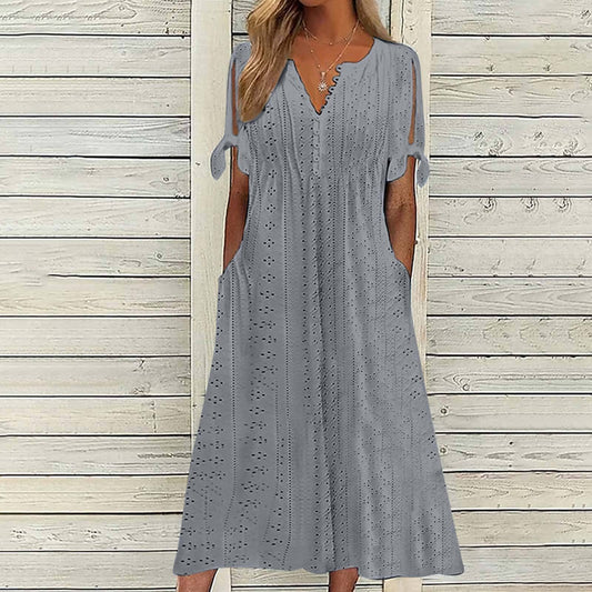 Hollow-out V-neck Dress