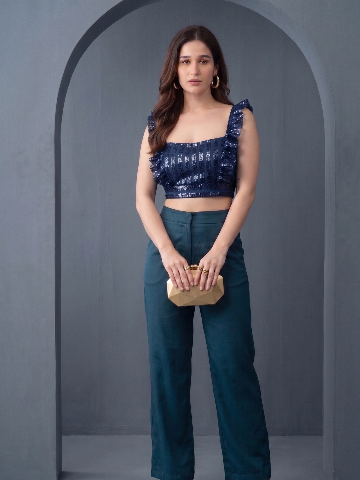 Square Neck Frill Top Blue
