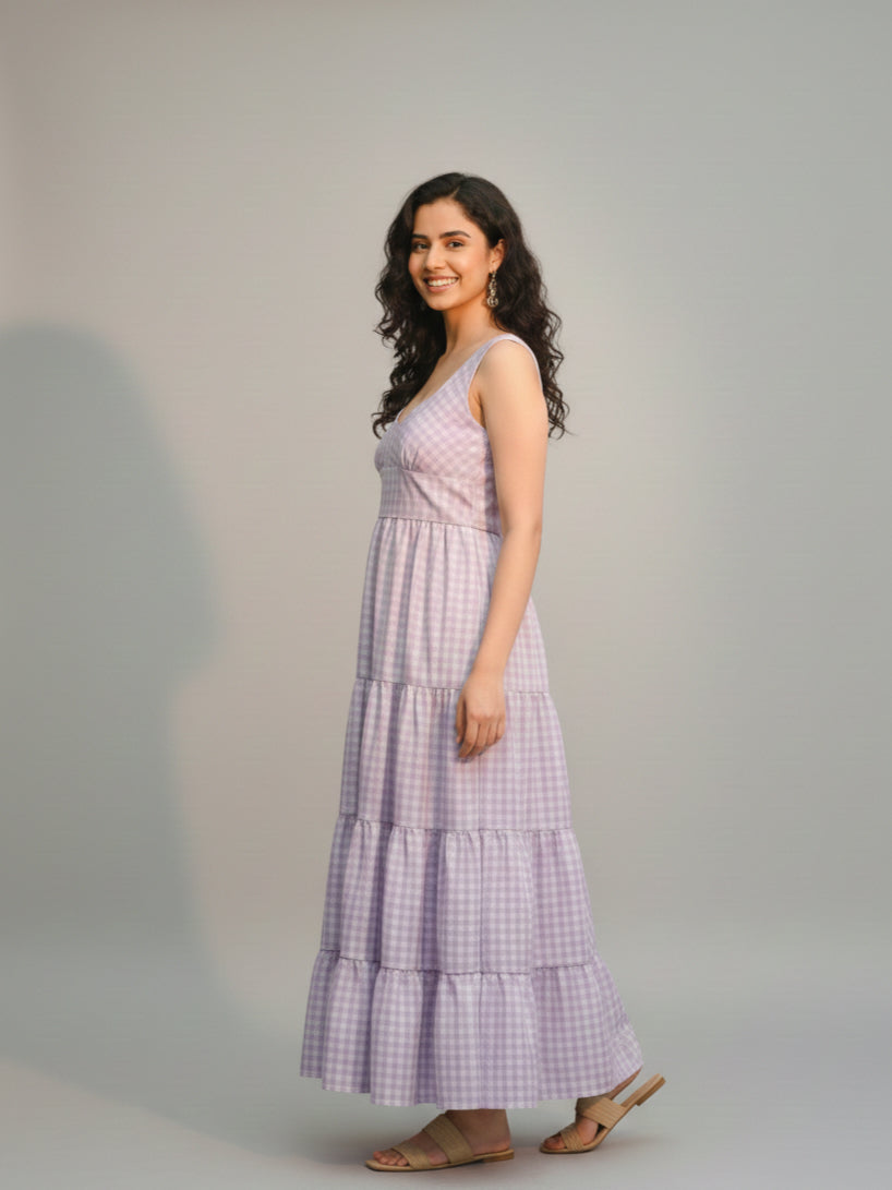 Mia Checkered Tiered Back Tie Dress