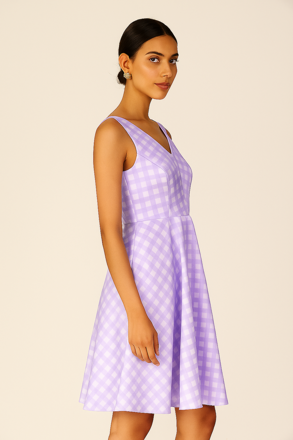 Lilac Gingham Fit & Flare Summer Dress