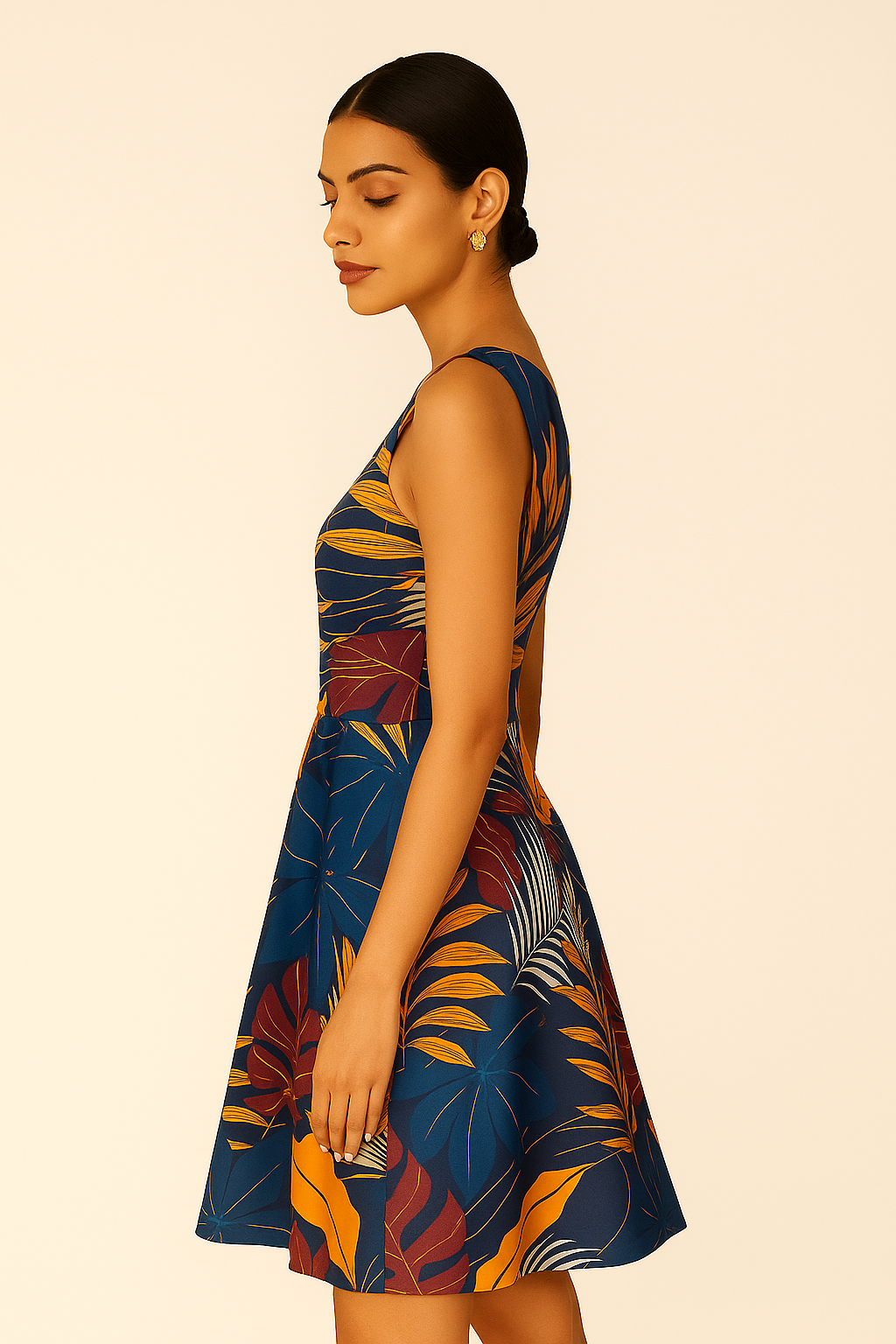 Tropical Bloom V-Neck Sleeveless Fit & Flare Dress