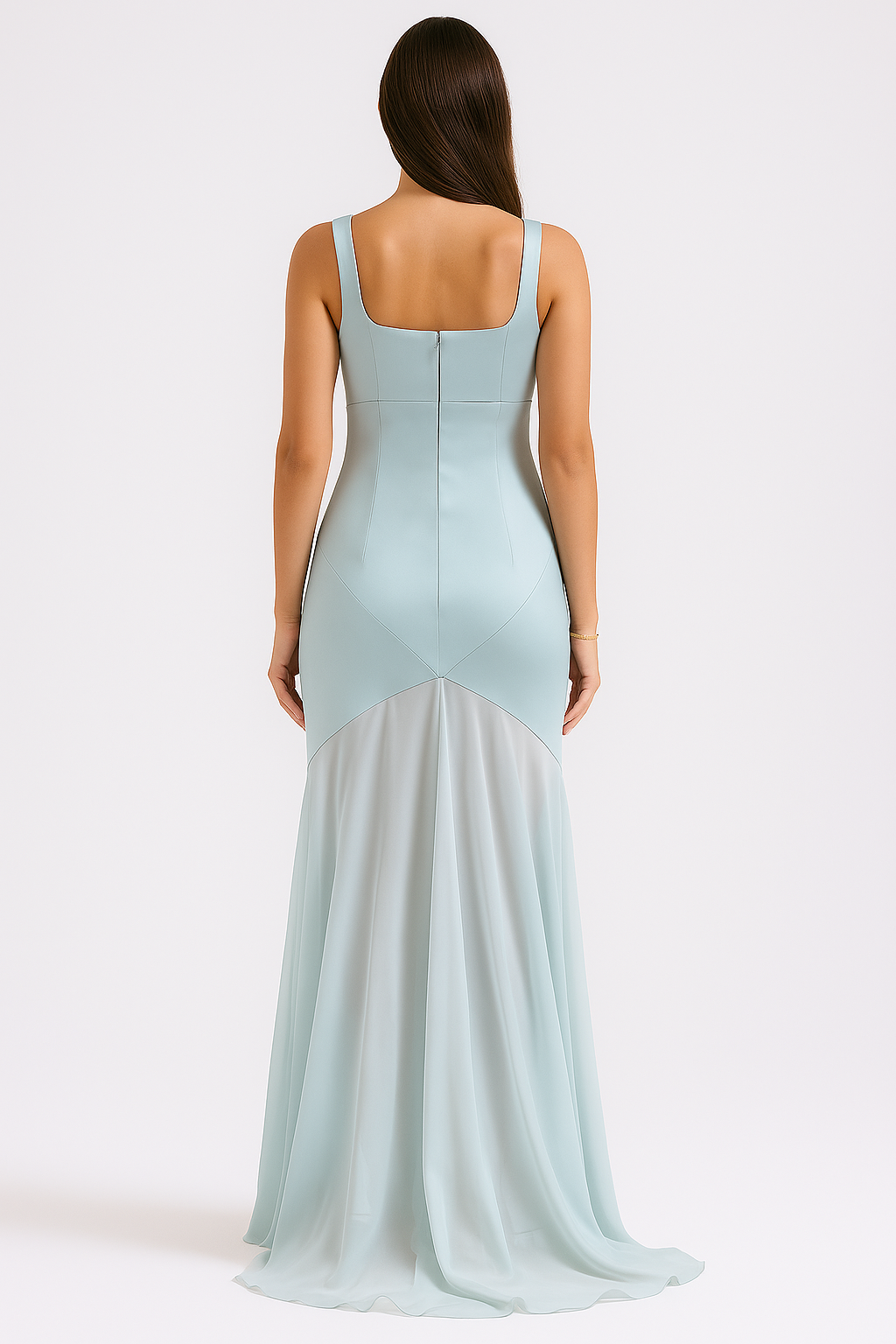 Elegant Satin Bodice Chiffon Flare Evening Gown