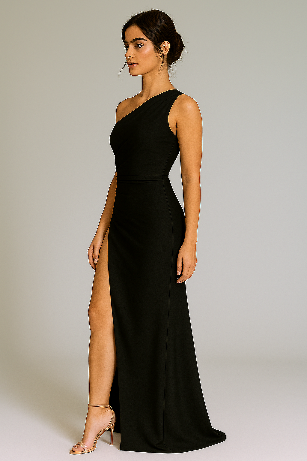 One-shoulder Slit Satin Dress