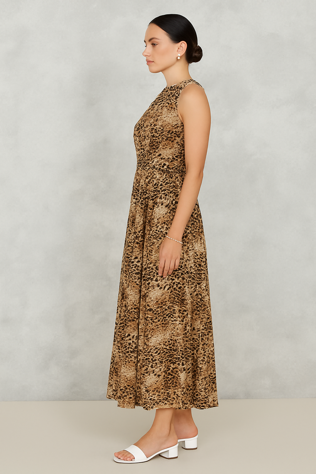 Wild Elegance Leopard Print Halter Maxi Dress