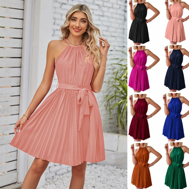 Pleated Skirt Halter Strapless Dresses