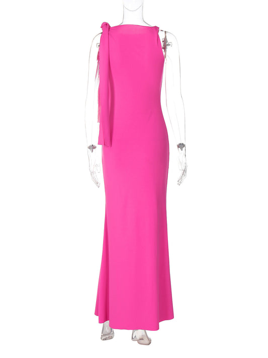 One-shoulder Knotted Long Dress