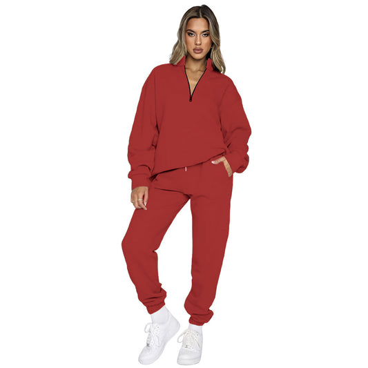 Zipper Long Sleeve Pullover Sweater Two-piece Co-ord Set