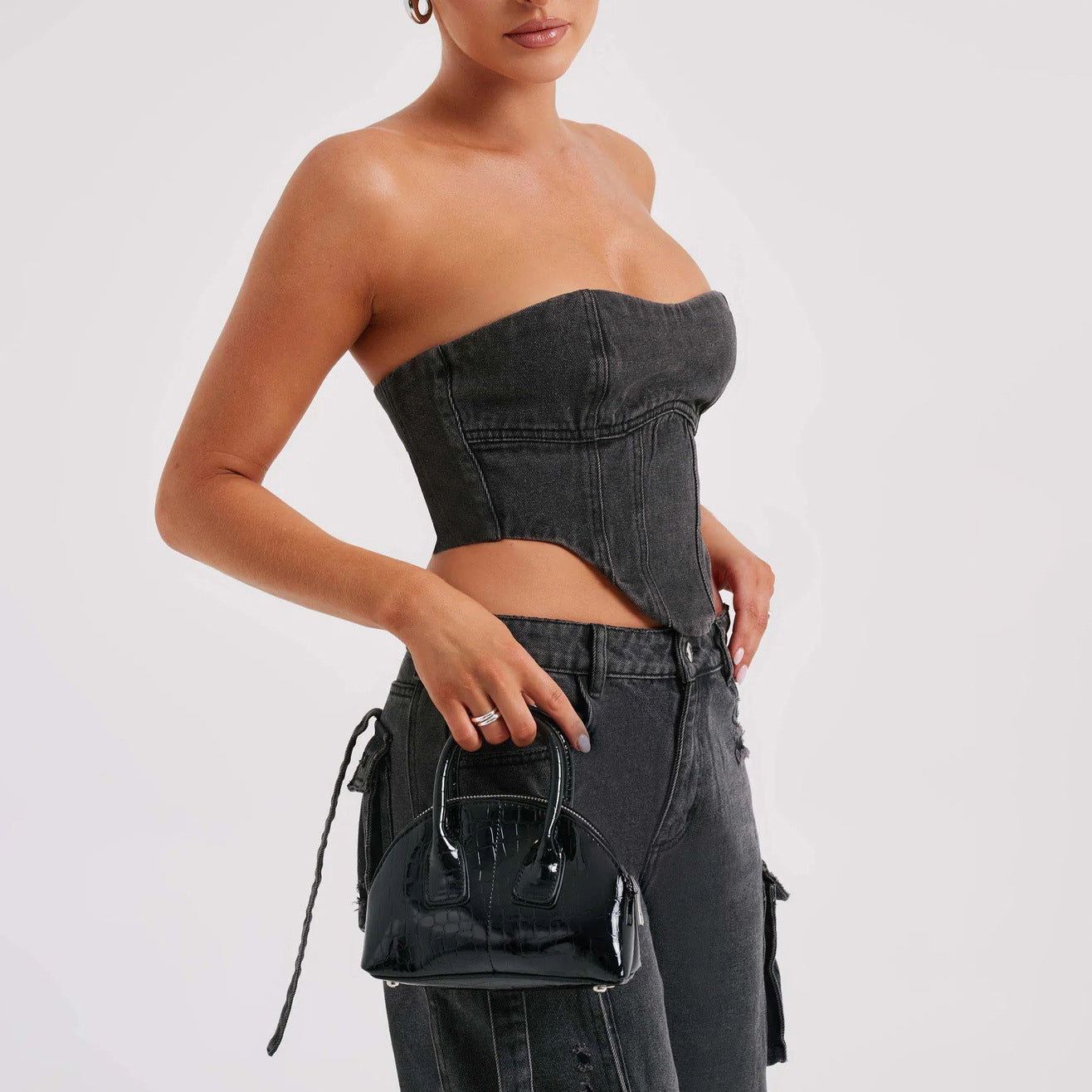 Tube Top & Low Waist Pocket Jeans Pants