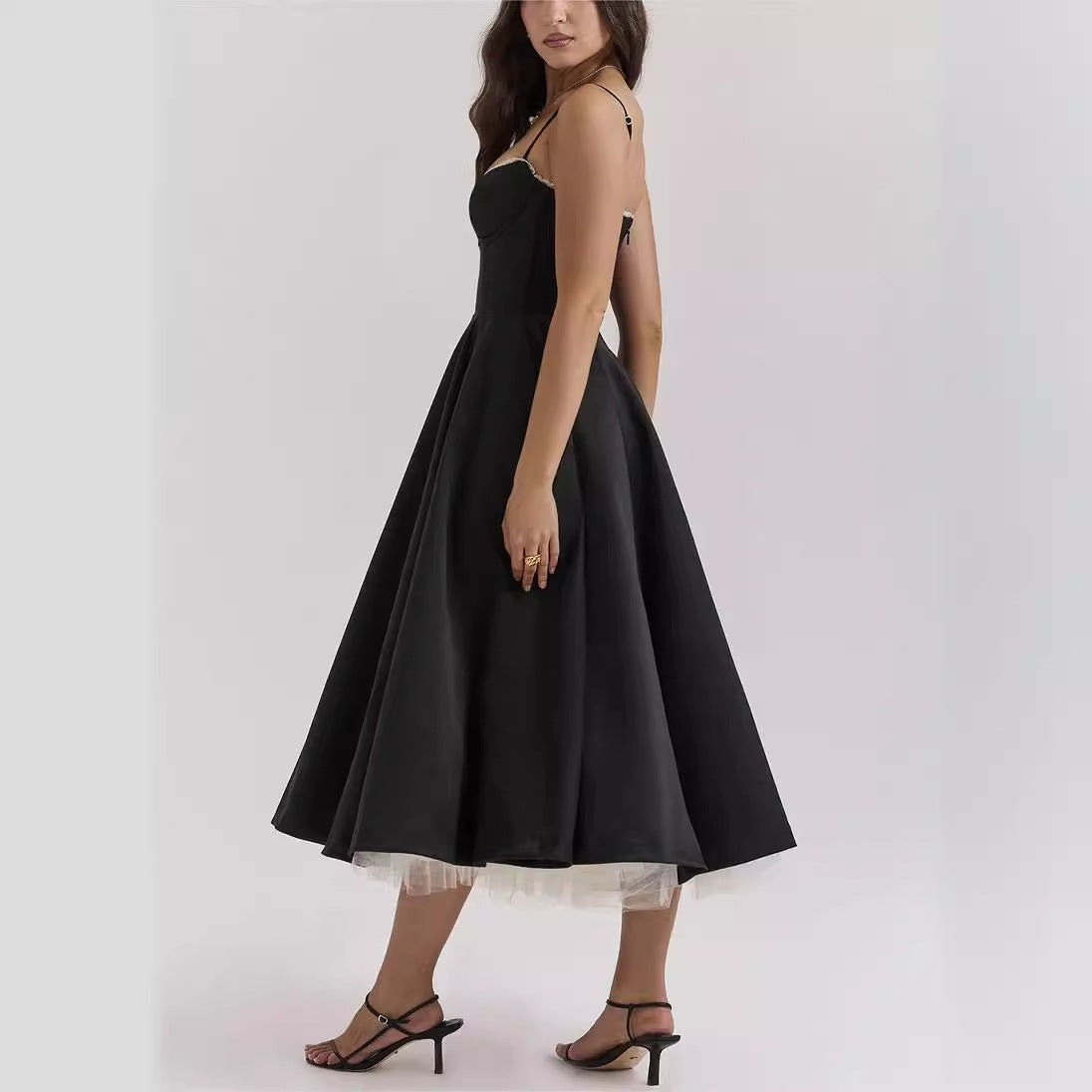 V-neck Puffy Long Dress