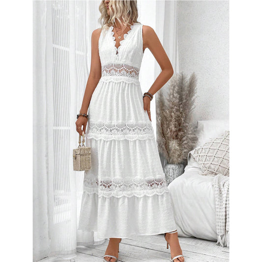 Lace V-neck Sleeveless Summer Dress