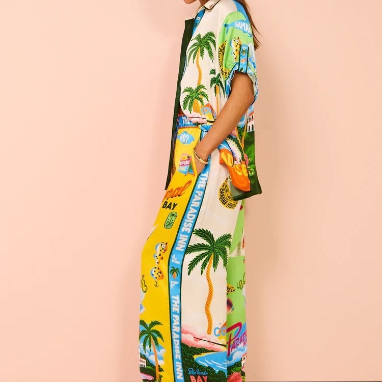 Printed Long Shirt & Palazzo Co-ord Set