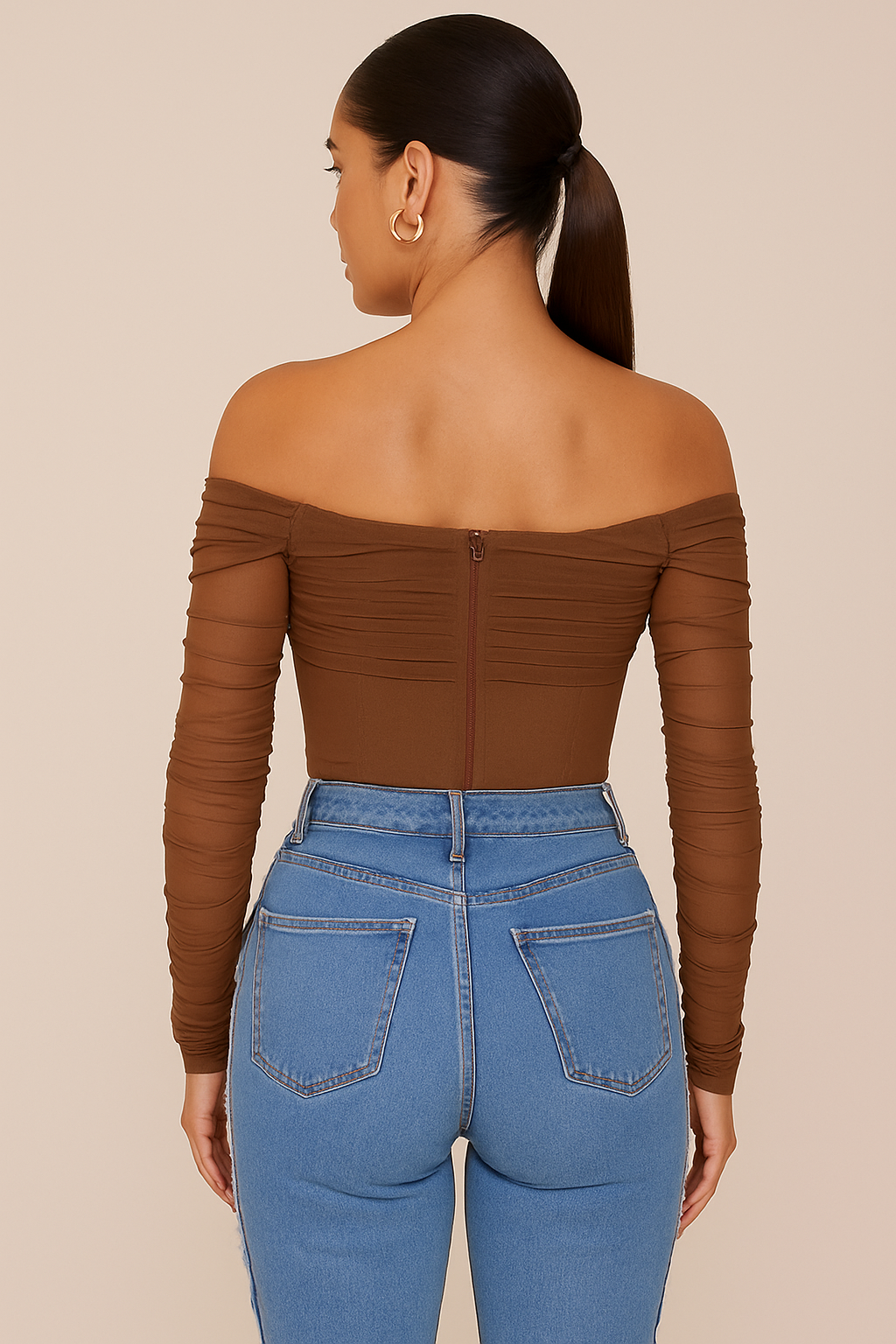 Off-shoulder Mesh Corset Top