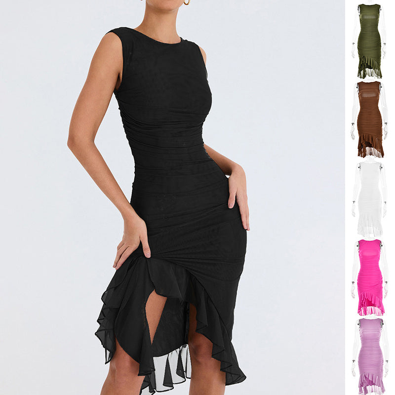 Skinny Sleeveless Ruffle Dress