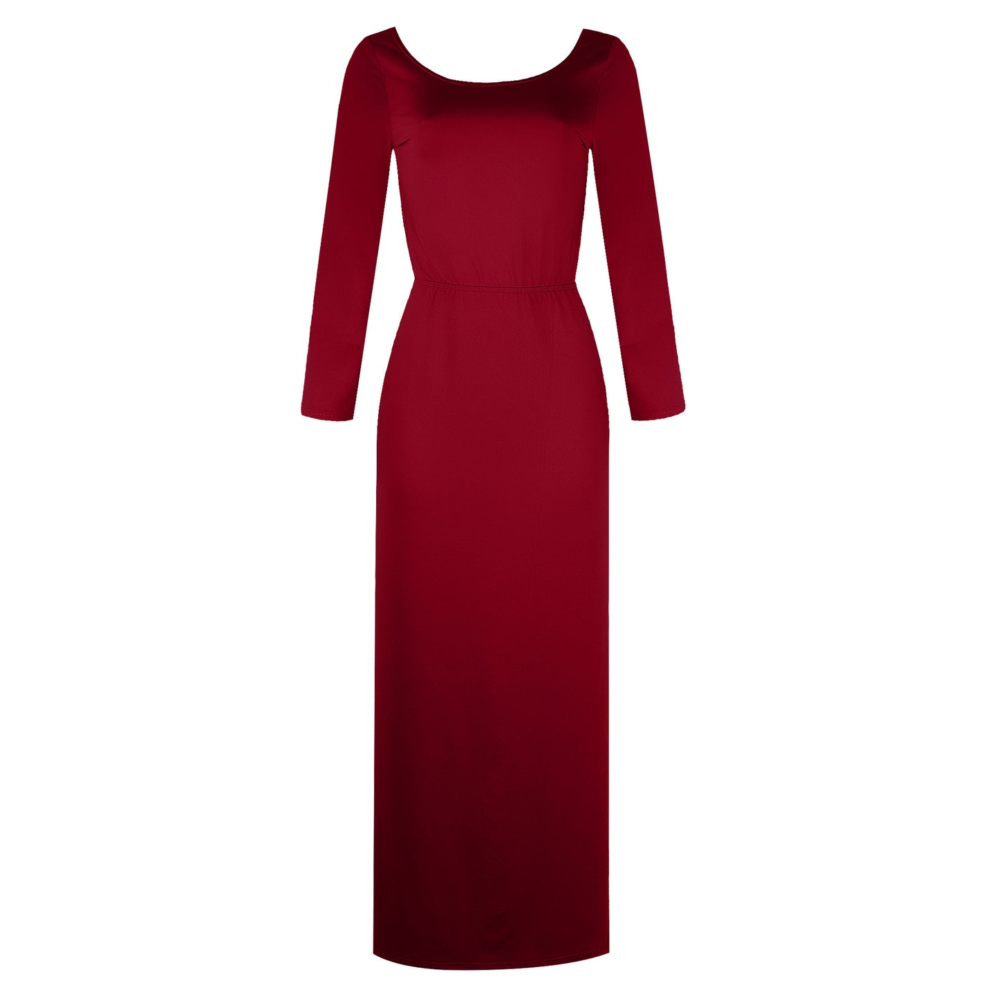 Solid Color Side Slit Long-sleeved Maxi Dress