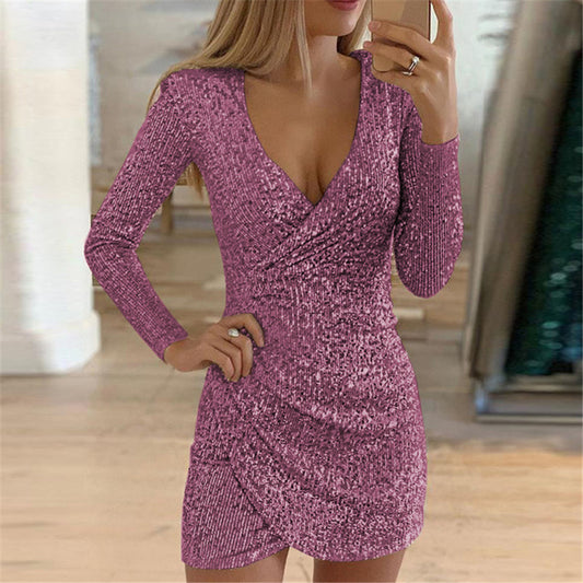 V-neck Wrap Style Long Sleeve Dress