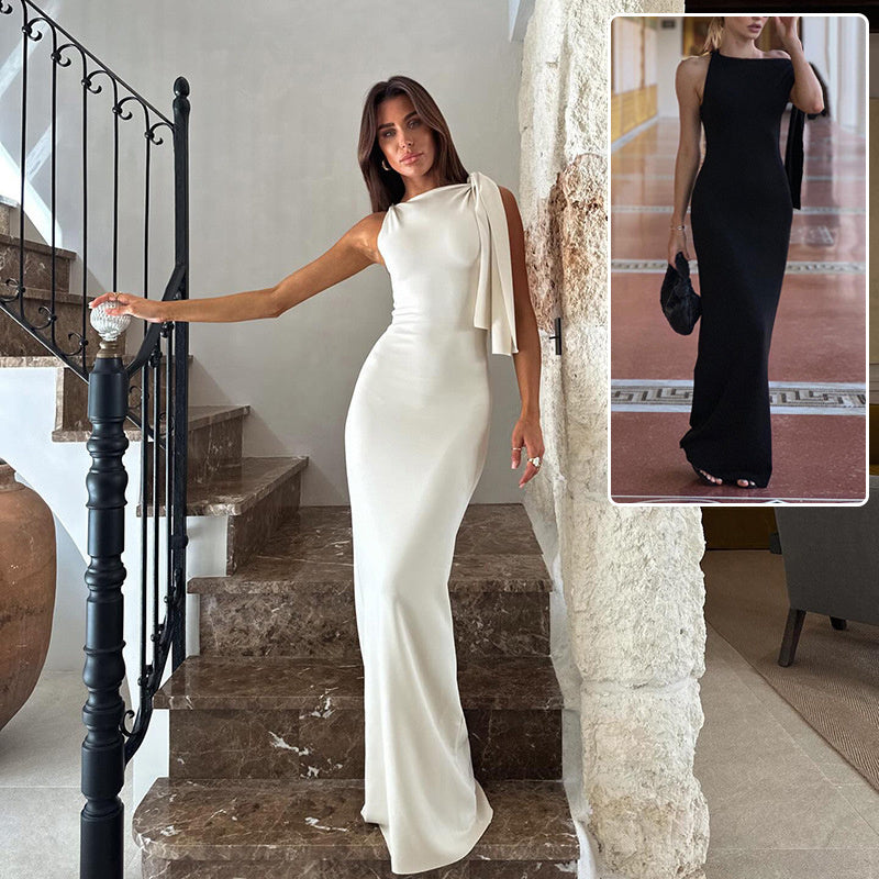 One-shoulder Knotted Long Dress