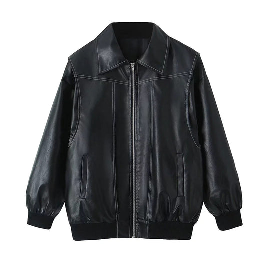 Loose Biker Leather Zip-up Jacket