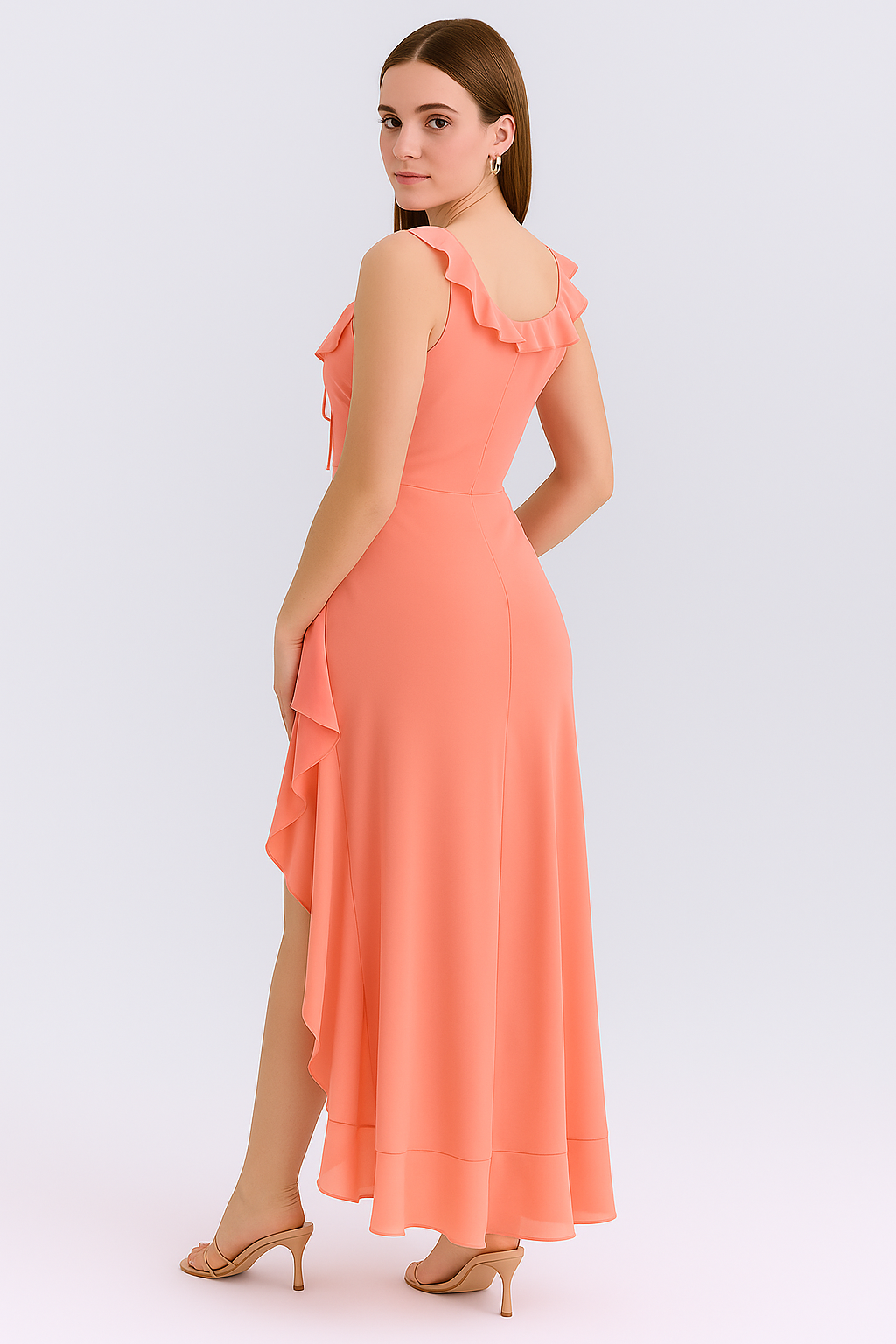 Ruffle Tie-Up Slit Maxi Dress