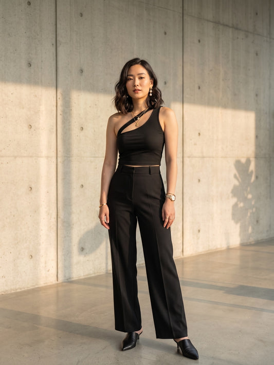 Hannah Double Strap One-shoulder Crop Top
