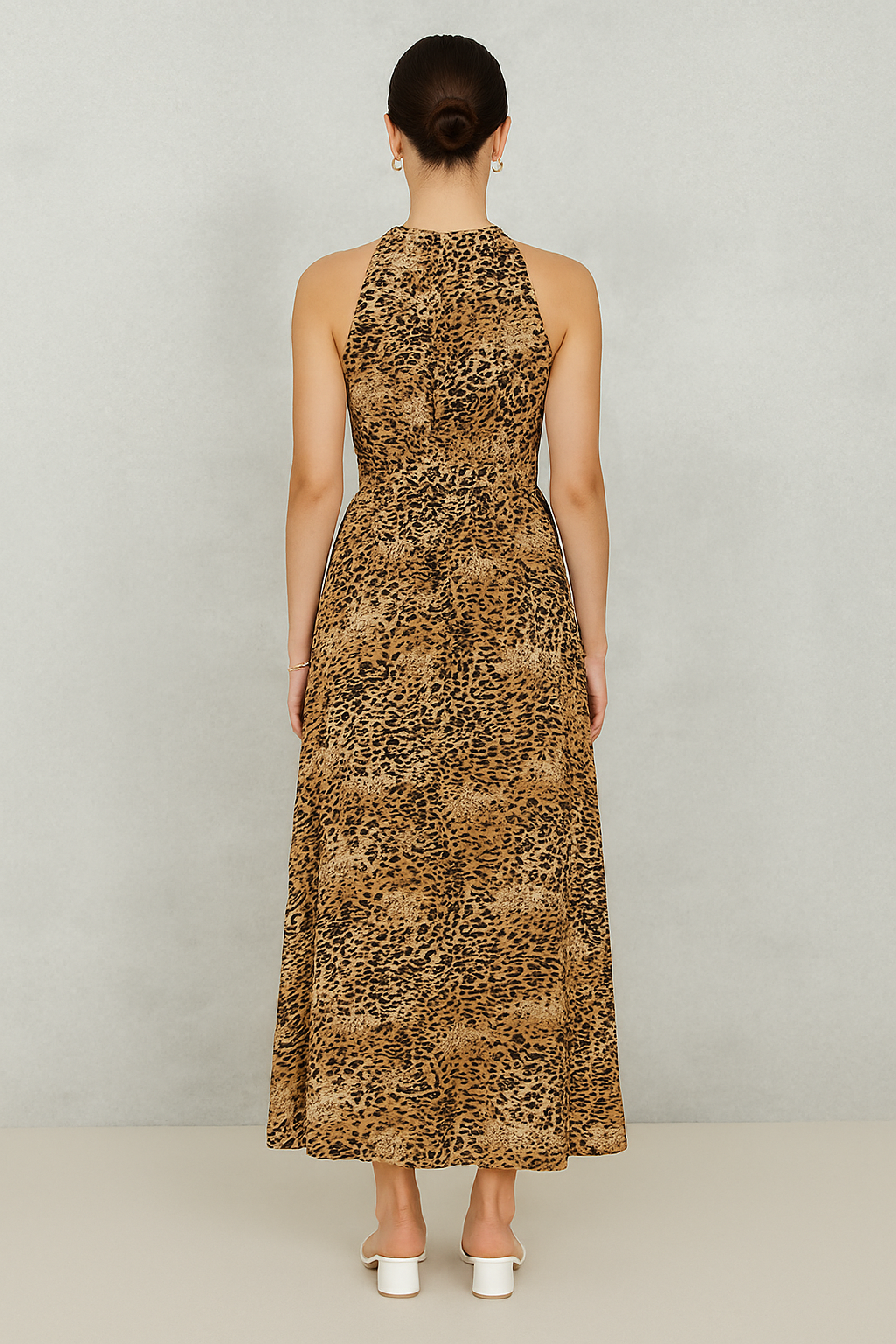 Wild Elegance Leopard Print Halter Maxi Dress